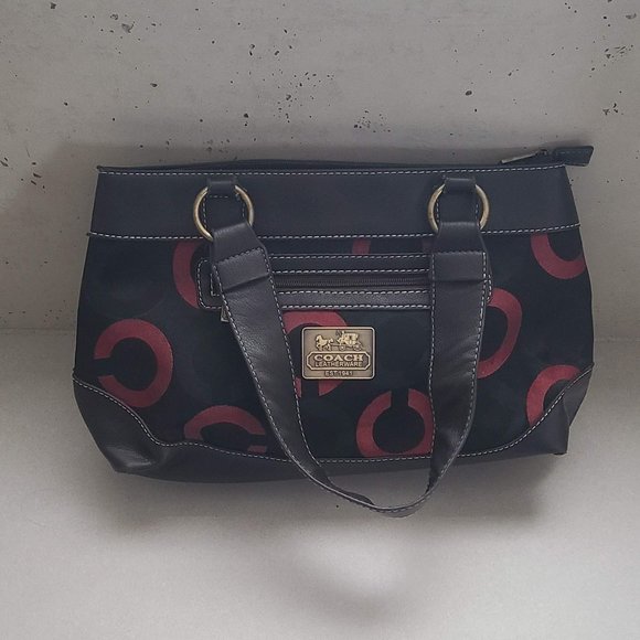 Dark Brown Coach Purse with Red Detailing - Picture 5 of 12